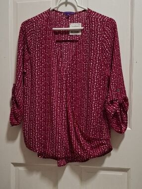 West Kei Fuchsia Dot-Print Open Front Blouse Ladies Size M